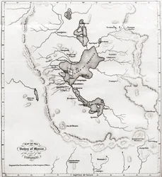 Map of the Valley of Mexico at the Time of the Conquest, from History of The Conquest of Mexico, published 1850